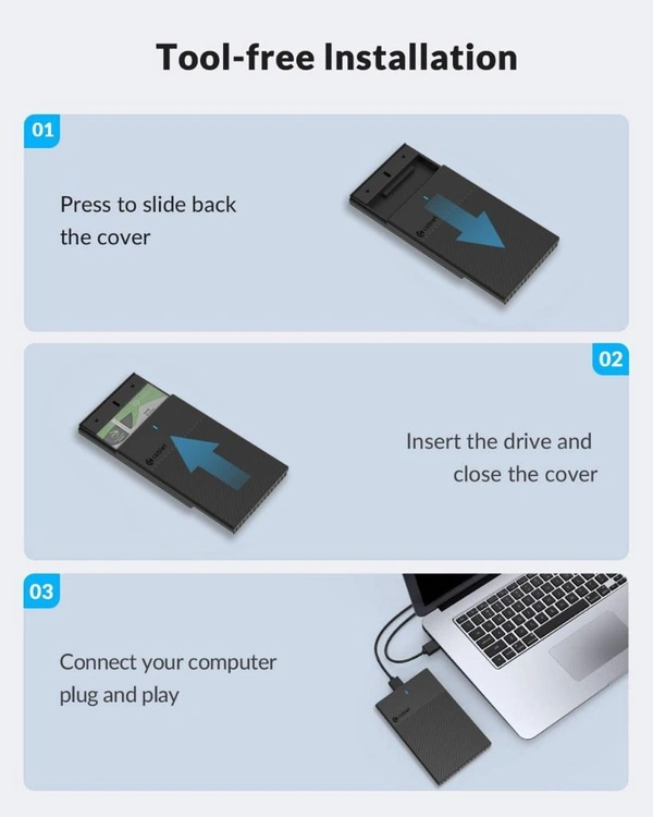 Cablet 2522-U3 USB 3.0 HDD/SSD 2.5 Inch Enclosure With 6TB Support  - Black, 126x81X14.5 mm, 0.110