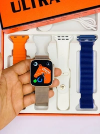 Ultra Y10 Smart Watch With Apple Logo & 4 Strap - Silver, Free