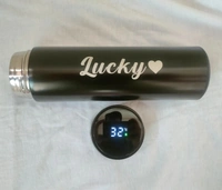 PBA Smart Customisable Name Water Bottle Stainless Steel Vacuum Flask ,with LCD Touch Screen Temperature Display, Double Wall Vacuum Insulated Coffee Cup and Water Cup for Hot and Cold (Black) - Black, 500 ML