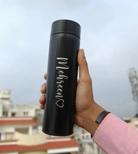 PBA Smart Customisable Name Water Bottle Stainless Steel Vacuum Flask ,with LCD Touch Screen Temperature Display, Double Wall Vacuum Insulated Coffee Cup and Water Cup for Hot and Cold (Black) - Black, 500 ML