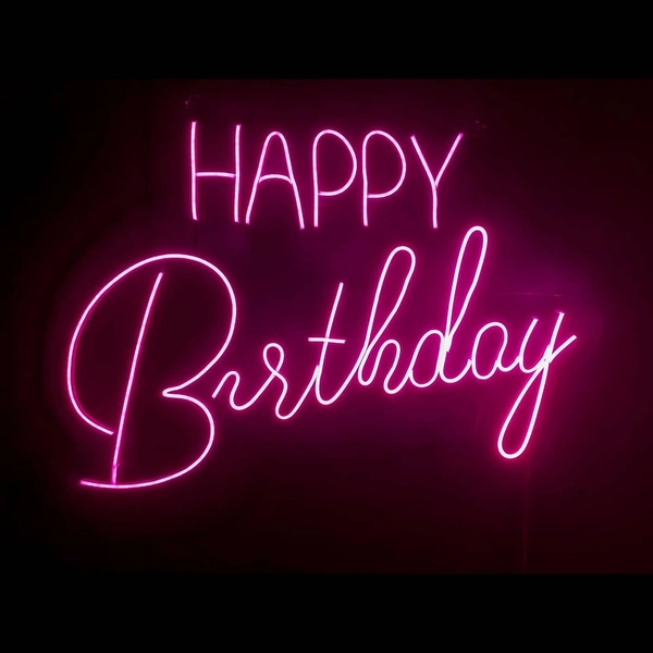Happy birthday neon sign - pink, 2.5×2 sq. feet