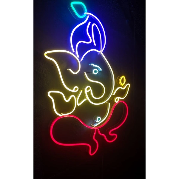 God shree ganesh portrait neon sign - warm white, 1.5×2 sq. feet