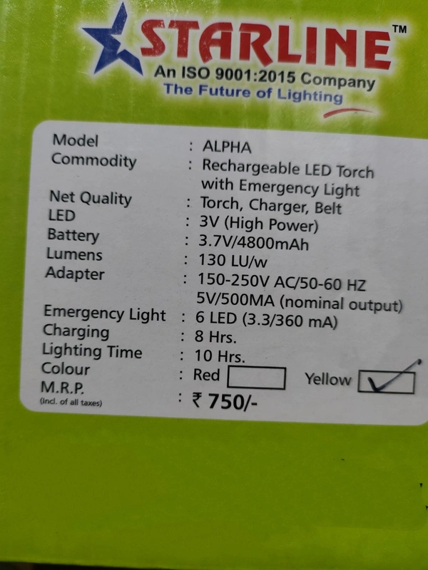 STARLINE KISAN TORCH - YELLOW