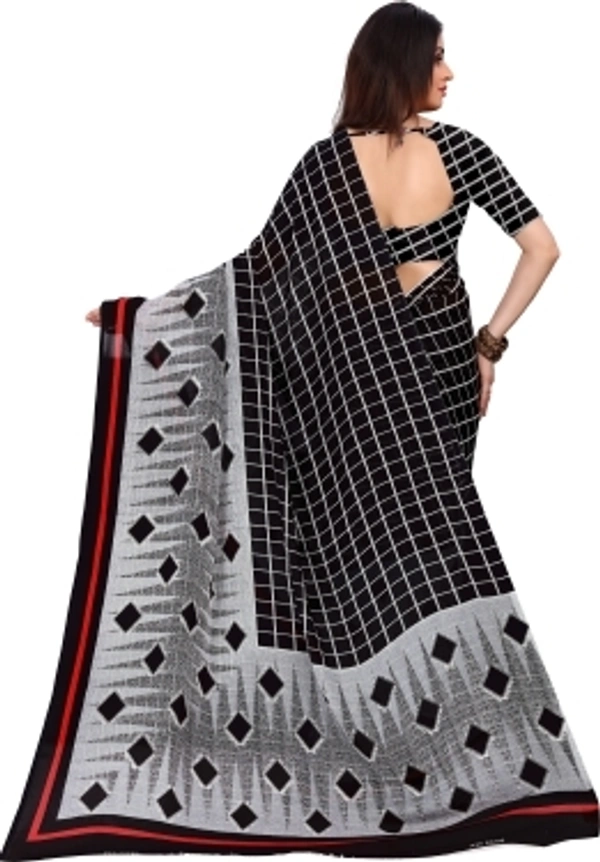 Printed Daily Wear Georgette Sarees  - Black Grey, Full