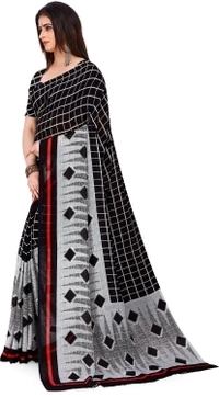Printed Daily Wear Georgette Sarees  - Black Grey, Full