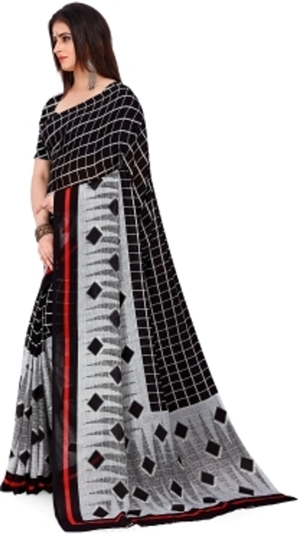 Printed Daily Wear Georgette Sarees  - Black Grey, Full