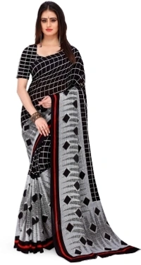 Printed Daily Wear Georgette Sarees  - Black Grey, Full