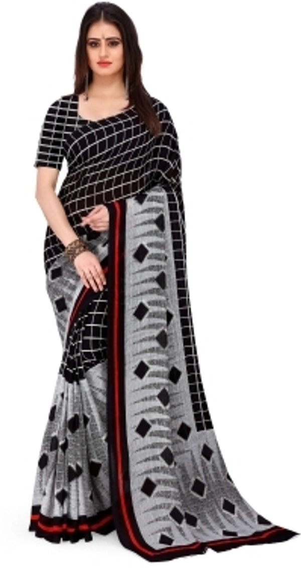 Printed Daily Wear Georgette Sarees  - Black Grey, Full