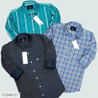 Cotton Checkered/ Solid/ Stripes Full Sleeves Mens shirt 