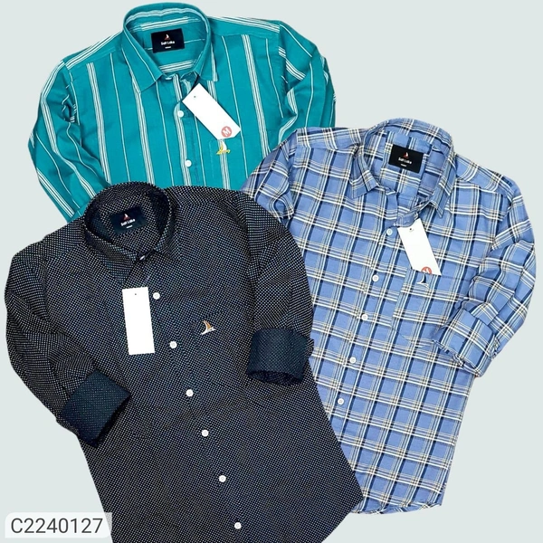 Cotton Checkered/ Solid/ Stripes Full Sleeves Mens shirt 
