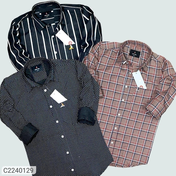 Cotton Checkered/ Solid/ Stripes Full Sleeves Mens shirt 