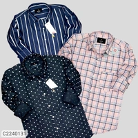 Cotton Checkered/ Solid/ Stripes Full Sleeves Mens shirt 