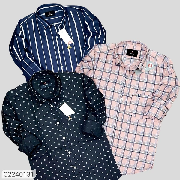Cotton Checkered/ Solid/ Stripes Full Sleeves Mens shirt 