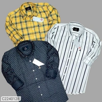 Cotton Checkered/ Solid/ Stripes Full Sleeves Mens shirt 