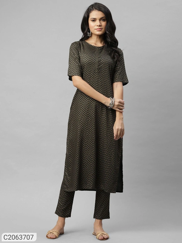 *Catalog Name:* Rigo Printed Viscose Straight Kurti Pant set⚡⚡ Quantity: Only 5 units available⚡⚡*Details:*<p><span style="background-color: rgb(250, 250, 250); color: rgb(249, 75, 75);">Product Name: Rigo Printed Viscose Straight Kurti Pant set Package Contains: 1 piece of Kurti, 1 piece of Pant , 