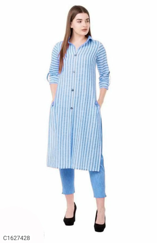 Beautiful Cotton Striped Printed Kurti Pant Sets⚡⚡ Quantity: Only 5 units available⚡⚡