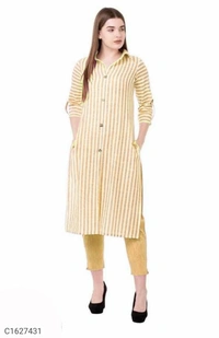 Beautiful Cotton Striped Printed Kurti Pant Sets⚡⚡ Quantity: Only 5 units available⚡⚡