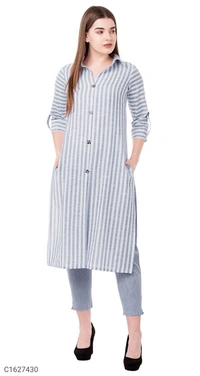 Beautiful Cotton Striped Printed Kurti Pant Sets⚡⚡ Quantity: Only 5 units available⚡⚡