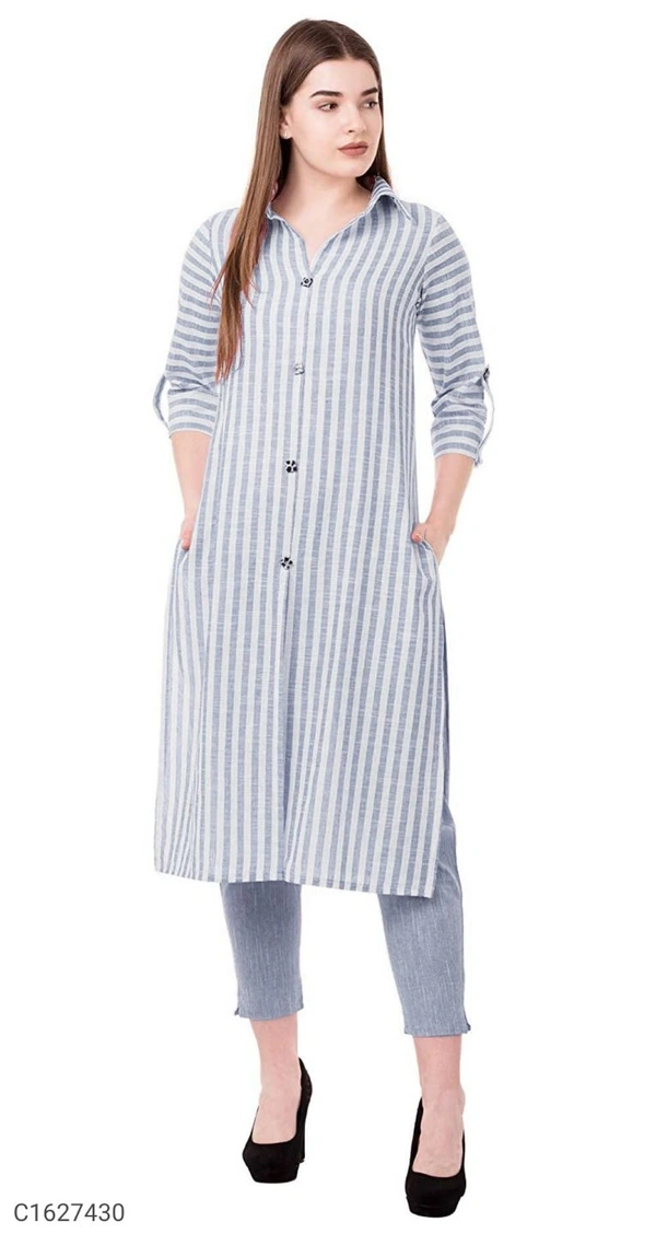 Beautiful Cotton Striped Printed Kurti Pant Sets⚡⚡ Quantity: Only 5 units available⚡⚡