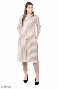 Beautiful Cotton Striped Printed Kurti Pant Sets⚡⚡ Quantity: Only 5 units available⚡⚡