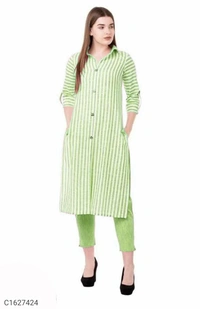 Beautiful Cotton Striped Printed Kurti Pant Sets⚡⚡ Quantity: Only 5 units available⚡⚡