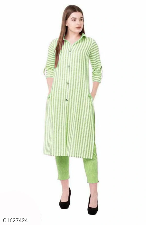 Beautiful Cotton Striped Printed Kurti Pant Sets⚡⚡ Quantity: Only 5 units available⚡⚡
