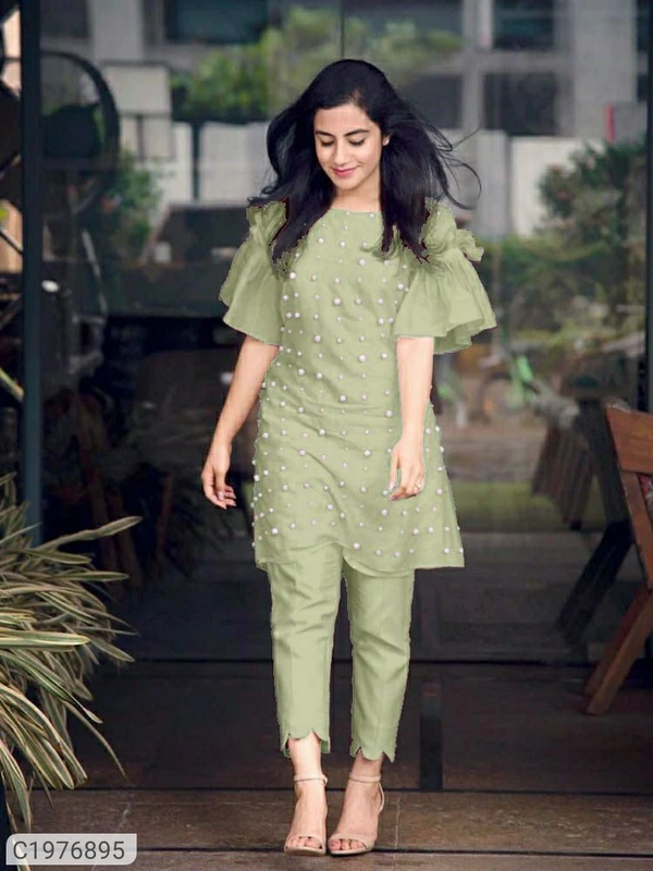 *Catalog Name:* Elegant Rayon Moti Work Kurti Pant Set⚡⚡ Quantity: Only 5 units available⚡⚡*Details:*Product Name: Elegant Rayon Moti Work Kurti Pant SetPackage Contains: 1 Kurti with 1 Pant
Kurti Set Fabric: Rayon
Kurti Set 