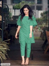 *Catalog Name:* Elegant Rayon Moti Work Kurti Pant Set⚡⚡ Quantity: Only 5 units available⚡⚡*Details:*Product Name: Elegant Rayon Moti Work Kurti Pant SetPackage Contains: 1 Kurti with 1 Pant
Kurti Set Fabric: Rayon
Kurti Set 