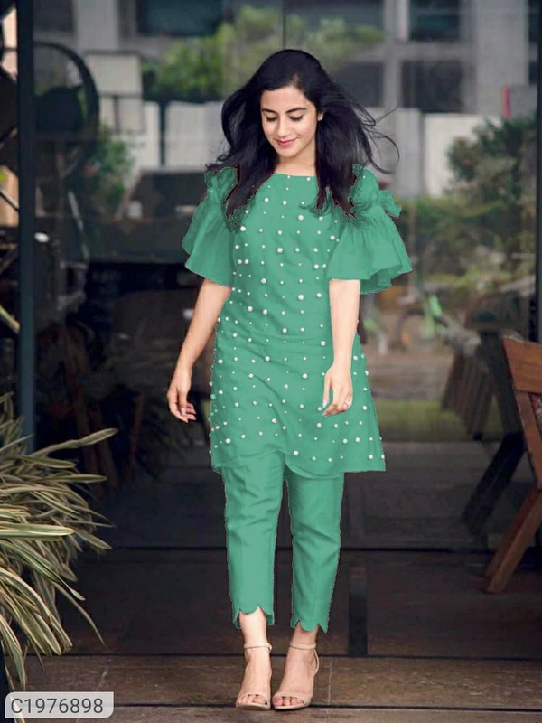*Catalog Name:* Elegant Rayon Moti Work Kurti Pant Set⚡⚡ Quantity: Only 5 units available⚡⚡*Details:*Product Name: Elegant Rayon Moti Work Kurti Pant SetPackage Contains: 1 Kurti with 1 Pant
Kurti Set Fabric: Rayon
Kurti Set 