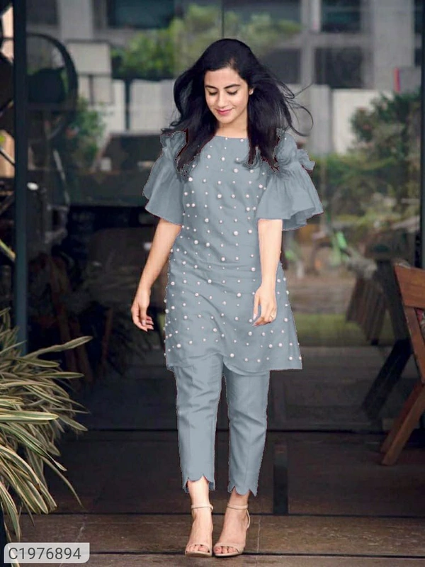 *Catalog Name:* Elegant Rayon Moti Work Kurti Pant Set⚡⚡ Quantity: Only 5 units available⚡⚡*Details:*Product Name: Elegant Rayon Moti Work Kurti Pant SetPackage Contains: 1 Kurti with 1 Pant
Kurti Set Fabric: Rayon
Kurti Set 