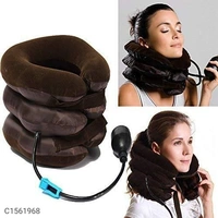 Velvet and Rubber 3 Layer Neck Pillow Neck Massager for Cervical Spine Package Contains: It has 1 Piece of MassagerMaterial: Velvet & RubberProduct Dimension( L x W x H in cm): 30 x 25 x 16How to use: Use a mirror to position the device correctly. Use the two nylon straps in the front to adjust the fitting. Before inflation, push the wheel on the airlock down away from the hand pum