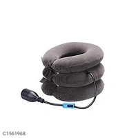 Velvet and Rubber 3 Layer Neck Pillow Neck Massager for Cervical Spine Package Contains: It has 1 Piece of MassagerMaterial: Velvet & RubberProduct Dimension( L x W x H in cm): 30 x 25 x 16How to use: Use a mirror to position the device correctly. Use the two nylon straps in the front to adjust the fitting. Before inflation, push the wheel on the airlock down away from the hand pum