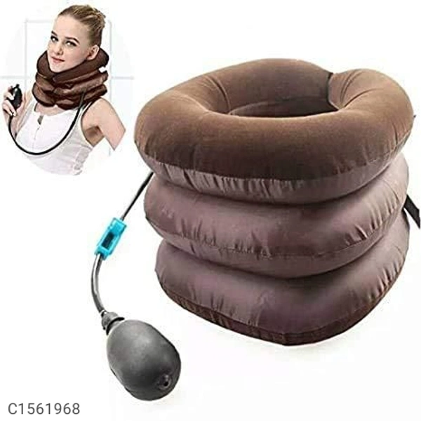 Velvet and Rubber 3 Layer Neck Pillow Neck Massager for Cervical Spine Package Contains: It has 1 Piece of MassagerMaterial: Velvet & RubberProduct Dimension( L x W x H in cm): 30 x 25 x 16How to use: Use a mirror to position the device correctly. Use the two nylon straps in the front to adjust the fitting. Before inflation, push the wheel on the airlock down away from the hand pum