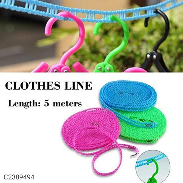 High DemandNylon Clothesline Rope Windproof with Hooks Pack of 1 (5M)⚡⚡ Quantity: Only 5 units available⚡⚡*Details:*Product Description: Make your clothes dry fast and quickly with this Nylon Clothes Line. The large capacity strong portable clothesline can take enough weights for wet clothes and sheets without falling or breaking., able to hang several loads of wash on this without