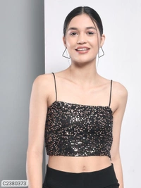 Trend Arrest Women's Polyester Golden Sequin Crop Top⚡⚡ Quantity: Only 5 units available⚡⚡*Details:*Product Name: Trend Arrest Women's Polyester Golden Sequin Crop TopPackage Contains: It has 1 Piece of Top
Color: Black
Fabric: Polyester
Pattern: Sequin
Style: Fitted
Occasion: Party
Combo/Set of: Pack of 1
Brand: Trend Arrest
Length: Short Length
Sleeve Length: Shoulder Straps
Neck