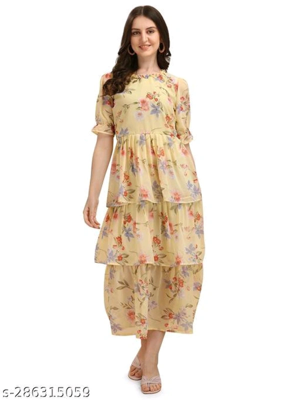 Whatsapp -> https://ltl.sh/CMkRkPDxcw (+917594085240)Catalog Name:*Trendy Feminine Women Dresses*Fabric: GeorgetteSleeve Length: Short SleevesPattern: PrintedNet Quantity (N): 1Sizes:L (Bust Size: 40 in, Length Size: 52 in) 