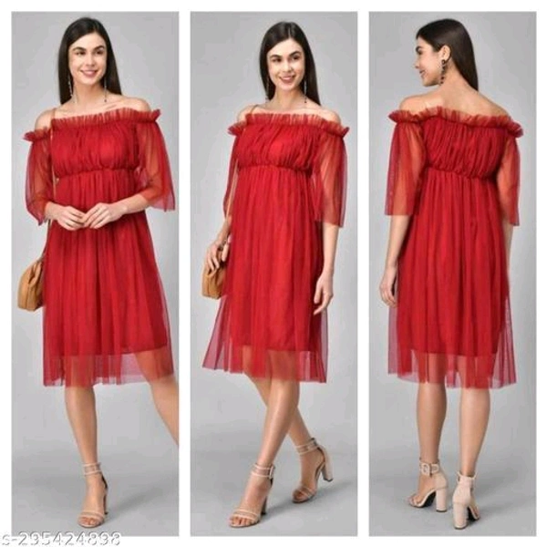 Graceful Women Dresses*Fabric: NetSleeve Length: Product DependentPattern: SolidNet Quantity (N): 1Sizes:S (Bust Size: 34 in, Length Size: 35 in) M (Bust Size: 36 in, Length Size: 35 in) L (Bust Size: 38 in, Length Size: 35 in) Free Size (Bust Size: 35 in, Length Size: 35 in) 