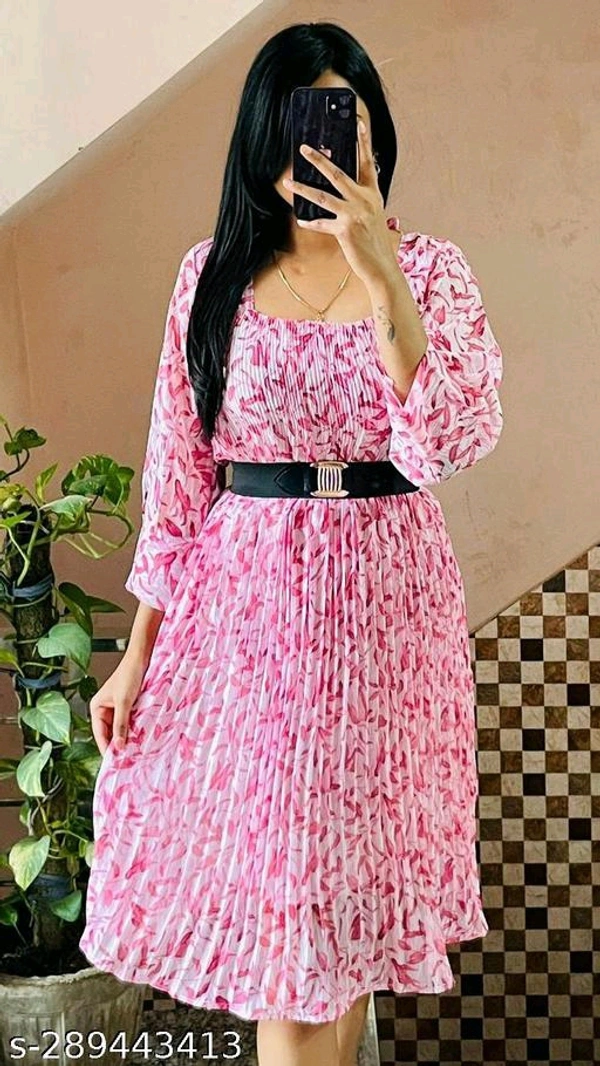 Women Dresses*Fabric: GeorgetteSleeve Length: Three-Quarter SleevesPattern: PrintedNet Quantity (N): 1Sizes:S (Bust Size: 34 in, Length Size: 46 in) M (Bust Size: 36 in, Length Size: 46 in) L (Bust Size: 38 in, Length Size: 46 in) Dispatch: 1 Day*Proof of Safe Delivery! 