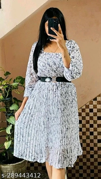 Women Dresses*Fabric: GeorgetteSleeve Length: Three-Quarter SleevesPattern: PrintedNet Quantity (N): 1Sizes:S (Bust Size: 34 in, Length Size: 46 in) M (Bust Size: 36 in, Length Size: 46 in) L (Bust Size: 38 in, Length Size: 46 in) Dispatch: 1 Day*Proof of Safe Delivery! 