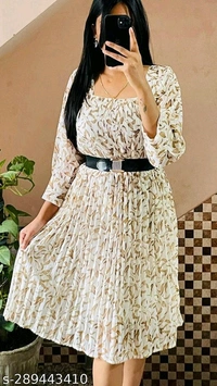 Women Dresses*Fabric: GeorgetteSleeve Length: Three-Quarter SleevesPattern: PrintedNet Quantity (N): 1Sizes:S (Bust Size: 34 in, Length Size: 46 in) M (Bust Size: 36 in, Length Size: 46 in) L (Bust Size: 38 in, Length Size: 46 in) Dispatch: 1 Day*Proof of Safe Delivery! 