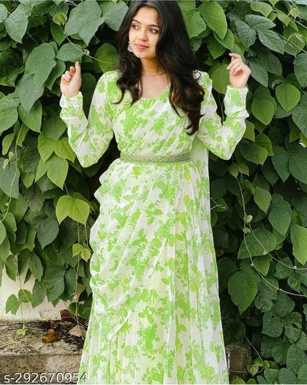 Women Gowns*Fabric: GeorgetteSleeve Length: Long SleevesPattern: PrintedNet Quantity (N): 1Sizes:S (Bust Size: 36 in, Length Size: 54 in) M (Bust Size: 38 in, Length Size: 54 in) L (Bust Size: 40 in, Length Size: 54 in) XL (Bust Size: 42 in, Length Size: 54 in) XXL (Bust Size: 44 in, Length Size: 54 in) XXXL (Bust Size: 46 in, Length Size: 54 in) Dispatch: 2 Days*Proof of Safe Deli