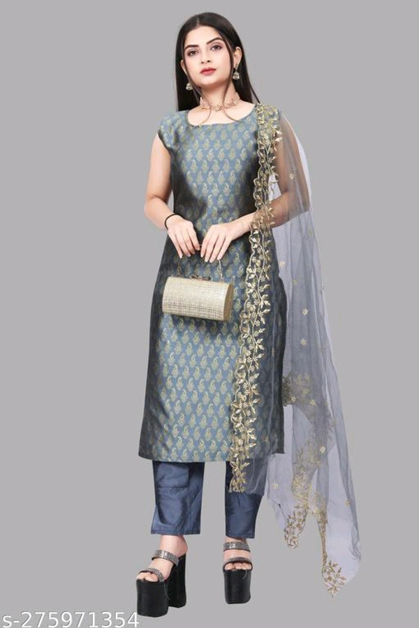 Petite Women Kurta Sets*Kurta Fabric: Banarasi SilkBottomwear Fabric: Taffeta SilkFabric: JacquardSleeve Length: Product DependentSet Type: Product DependentBottom Type: PantsPattern: PrintedNet Quantity (N): Single
