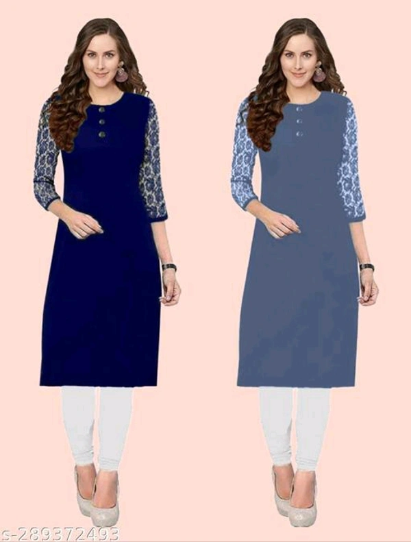 Petite Kurtis*Fabric: CrepeSleeve Length: Three-Quarter SleevesPattern: Embroidered,SolidCombo of: Combo of 2Sizes:XS (Bust Size: 35 in, Size Length: 40 in) S (Bust Size: 36 in, Size Length: 40 in) M (Bust Size: 38 in, Size Length: 40 in) L (Bust Size: 40 in, Size Length: 42 in) XL (Bust Size: 42 in, Size Length: 42 in) XXL (Bust Size: 44 in, Size Length: 42 in) XXXL (Bust Size: 46