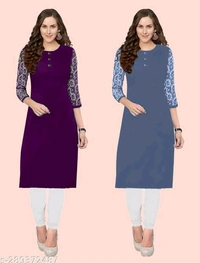 Petite Kurtis*Fabric: CrepeSleeve Length: Three-Quarter SleevesPattern: Embroidered,SolidCombo of: Combo of 2Sizes:XS (Bust Size: 35 in, Size Length: 40 in) S (Bust Size: 36 in, Size Length: 40 in) M (Bust Size: 38 in, Size Length: 40 in) L (Bust Size: 40 in, Size Length: 42 in) XL (Bust Size: 42 in, Size Length: 42 in) XXL (Bust Size: 44 in, Size Length: 42 in) XXXL (Bust Size: 46