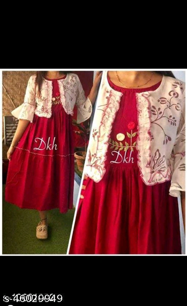 Refined Kurtis*Fabric: RayonSleeve Length: Three-Quarter SleevesPattern: EmbroideredCombo of: SingleSizes:S, L (Bust Size: 40 in, Size Length: 46 in) XL (Bust Size: 42 in, Size Length: 46 in) XXL (Bust Size: 44 in, Size Length: 46 in) XXXLEasy Returns Available In Case Of Any Issue*Proof of Safe Delivery