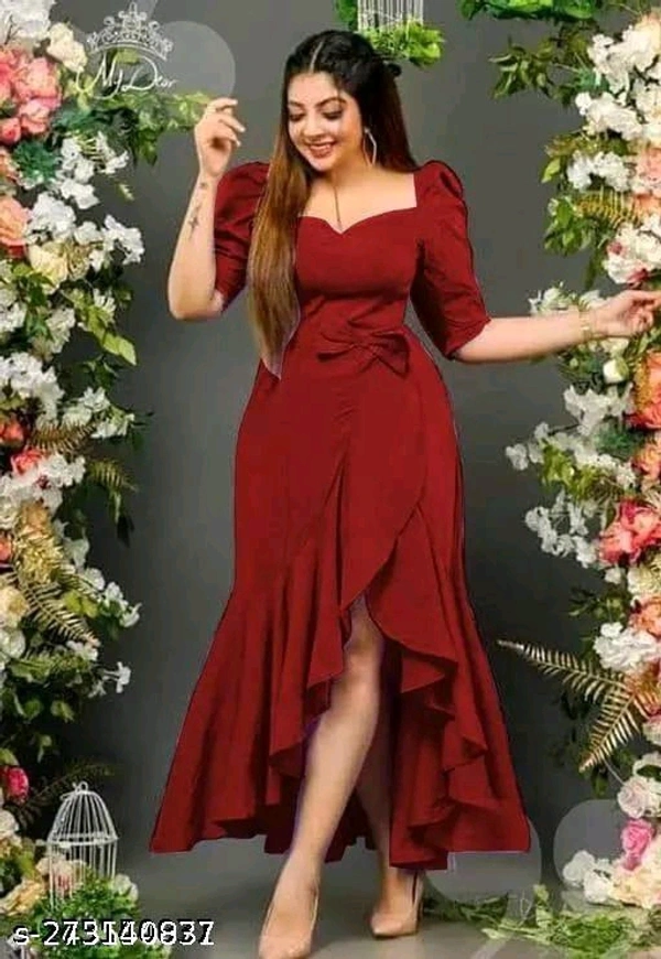 Catalog Name:*Fancy Fashionista Women Dresses*Fabric: CrepeSleeve Length: Short SleevesPattern: SolidNet Quantity (N): 1Sizes:S (Bust Size: 36 in, Length Size: 48 in) M (Bust Size: 38 in, Length Size: 48 in) L (Bust Size: 40 in, Length Size: 48 in) Dispatch: 2 Days*Proof of Safe Delivery