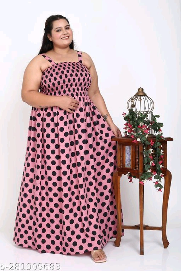 Catalog Name:*Urbane Partywear Women Dresses*Fabric: Poly CrepeSleeve Length: SleevelessPattern: PrintedNet Quantity (N): 1Sizes:XL (Bust Size: 42 in, Length Size: 52 in) XXL (Bust Size: 44 in, Length Size: 52 in) XXXL (Bust Size: 46 in, Length Size: 52 in) 4XL (Bust Size: 48 in, Length Size: 52 in) Dispatch: 2 Days*Proof of Safe Delivery! Click to know on Safety Standards of Deliv