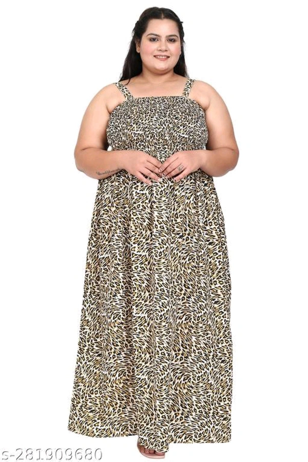 Catalog Name:*Urbane Partywear Women Dresses*Fabric: Poly CrepeSleeve Length: SleevelessPattern: PrintedNet Quantity (N): 1Sizes:XL (Bust Size: 42 in, Length Size: 52 in) XXL (Bust Size: 44 in, Length Size: 52 in) XXXL (Bust Size: 46 in, Length Size: 52 in) 4XL (Bust Size: 48 in, Length Size: 52 in) Dispatch: 2 Days*Proof of Safe Delivery! Click to know on Safety Standards of Deliv