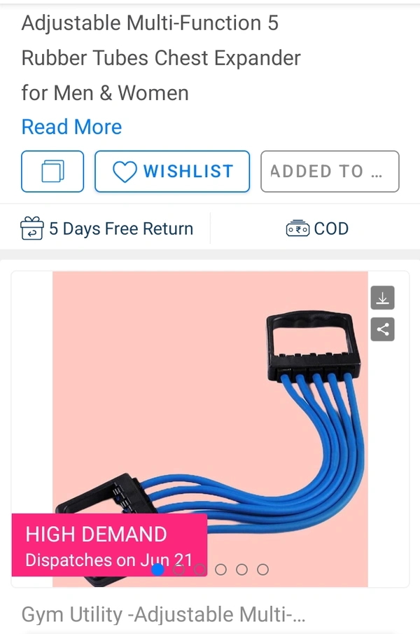 *Product Name:* Gym Utility -Adjustable Multi-Function 5 Rubber Tubes Chest Expander for Men & Women*Details:*Product Description: Adjustable Multi-Function 5 Rubber Tubes Chest Expander for Men & Women Dimensions(L x W x H in Cm): 65 x 11 x 3Features:-Adjustable Chest Expander Portable Puller Exercise Fitness Resistance Band Tube Yoga 5 Latex Resistance Bands.High Quality Material