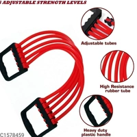 *Product Name:* Gym Utility -Adjustable Multi-Function 5 Rubber Tubes Chest Expander for Men & Women*Details:*Product Description: Adjustable Multi-Function 5 Rubber Tubes Chest Expander for Men & Women Dimensions(L x W x H in Cm): 65 x 11 x 3Features:-Adjustable Chest Expander Portable Puller Exercise Fitness Resistance Band Tube Yoga 5 Latex Resistance Bands.High Quality Material